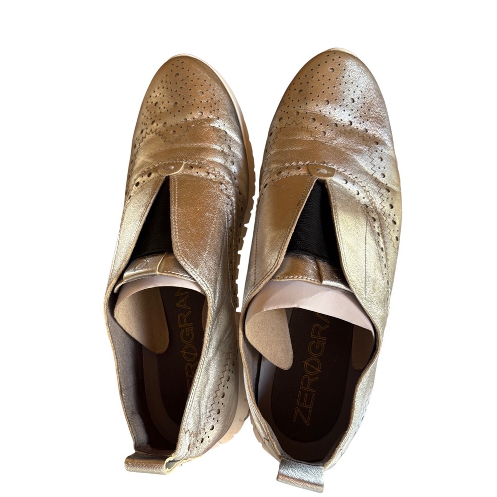 Cole Haan Zerogrand Metallic Silver Leather Wingtip Oxford Sneakers W01825 9 - Picture 2 of 9
